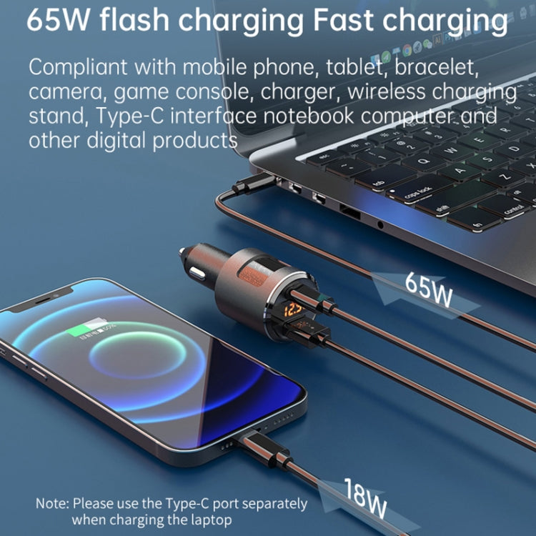 SC01 65W QC3.0 + PD Dual Ports Car Charger with Voltage Display(Silver) - Car Charger by PMC TechLife | Online Shopping South Africa | PMC TechLife