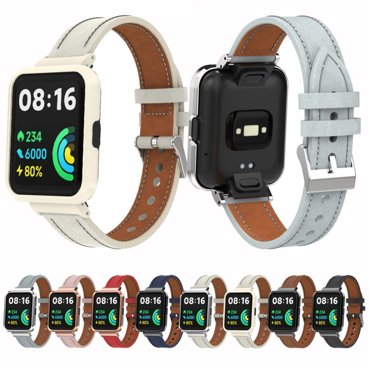 For Xiaomi Redmi Watch 2 Genuine Leather Metal Case Integrated Watch Band(Brown) - Watch Bands by PMC TechLife | Online Shopping South Africa | PMC TechLife | Buy Now Pay Later Mobicred