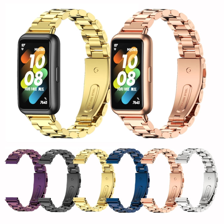 For Huawei Band 7 / 7 NFC MIJOBS Three-Bead Metal Stainless Steel Watch Band(Black) - Watch Bands by MIJOBS | Online Shopping South Africa | PMC TechLife | Buy Now Pay Later Mobicred