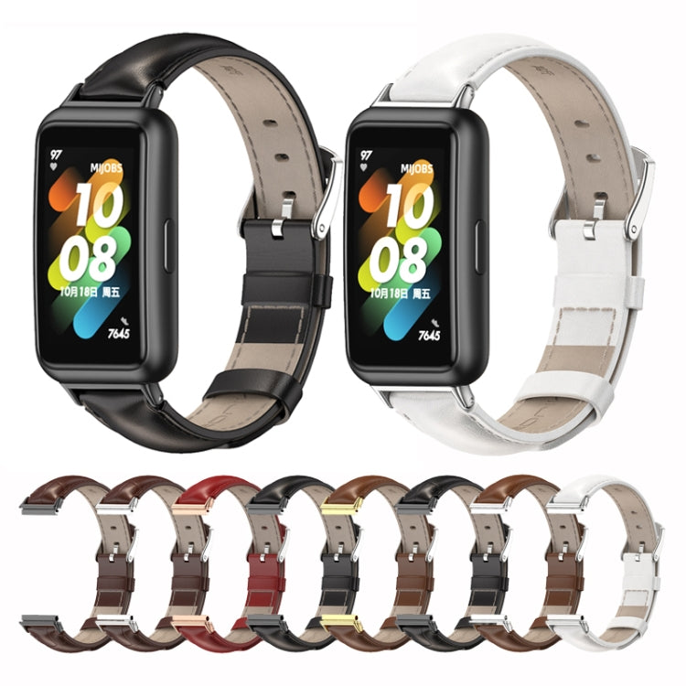 For Huawei Band 7 / 7 NFC MIJOBS Cowhide Leather Watch Band(Bamboo Joint Coffee Silver) - free shipping - PMC TechLife - Order now!