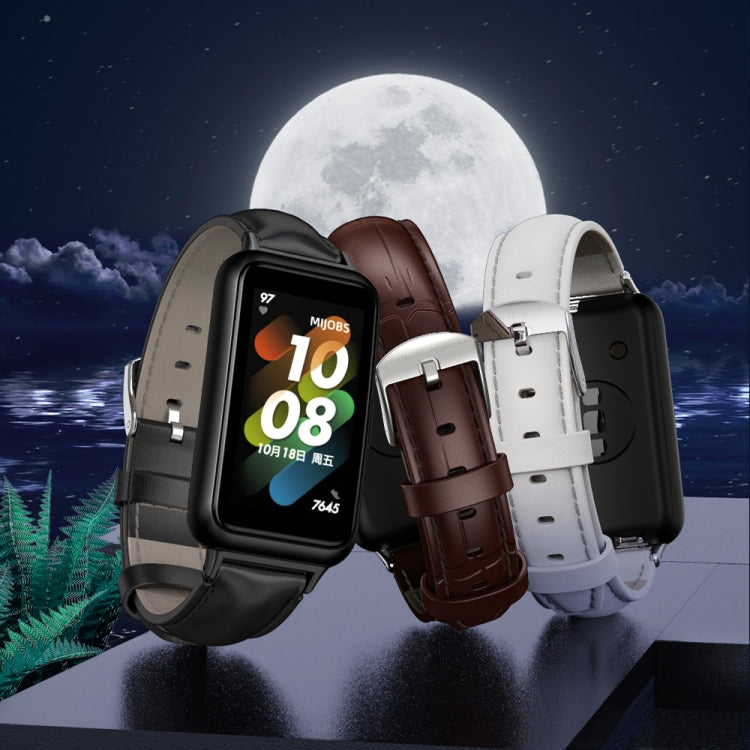 For Huawei Band 7 / 7 NFC MIJOBS Cowhide Leather Watch Band(White Silver) - free shipping - PMC TechLife - Order now!