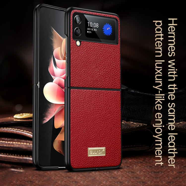 For Samsung Galaxy Z Flip4 SULADA Shockproof TPU + Handmade Leather Phone Case(Black) - free shipping - PMC TechLife - Order now!