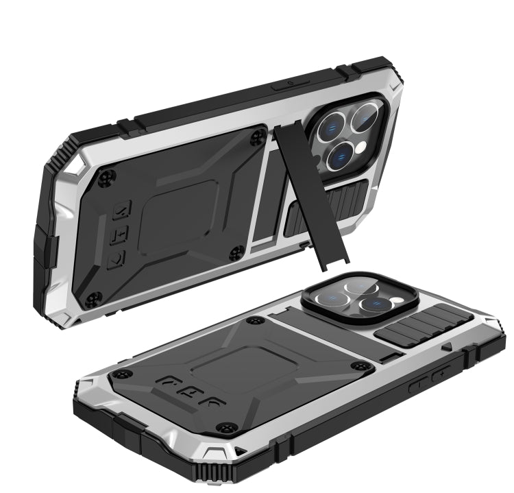 For iPhone 14 Pro Max R-JUST Shockproof Waterproof Dust-proof Case with Holder (Silver) - iPhone 14 Pro Max Cases by R-JUST | Online Shopping South Africa | PMC TechLife | Buy Now Pay Later Mobicred