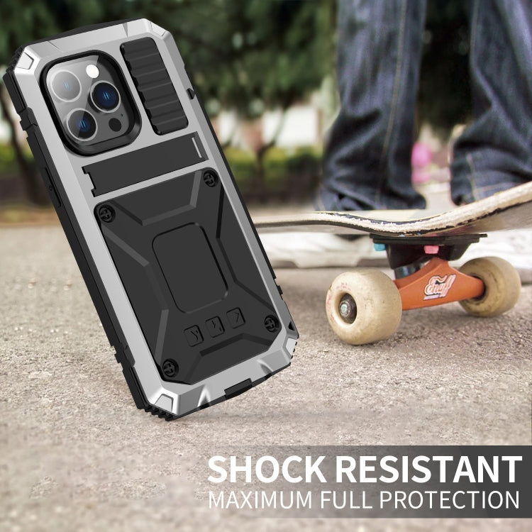 For iPhone 14 Pro Max R-JUST Shockproof Waterproof Dust-proof Case with Holder (Silver) - iPhone 14 Pro Max Cases by R-JUST | Online Shopping South Africa | PMC TechLife | Buy Now Pay Later Mobicred