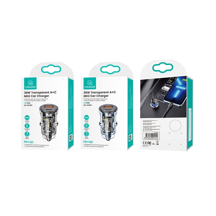 USAMS US-CC164 C32 30W Transparent Dual Port Mini Car Charger(Blue) - free shipping - PMC TechLife - Order now!