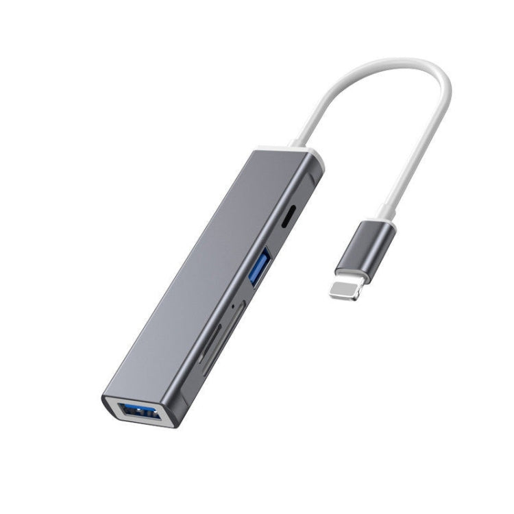 5 in 1 8 Pin to SD / TF Card Slot + 3 USB Ports Multifunctional Docking Station HUB(Grey) - U Disk & Card Reader by PMC TechLife | Online Shopping South Africa | PMC TechLife