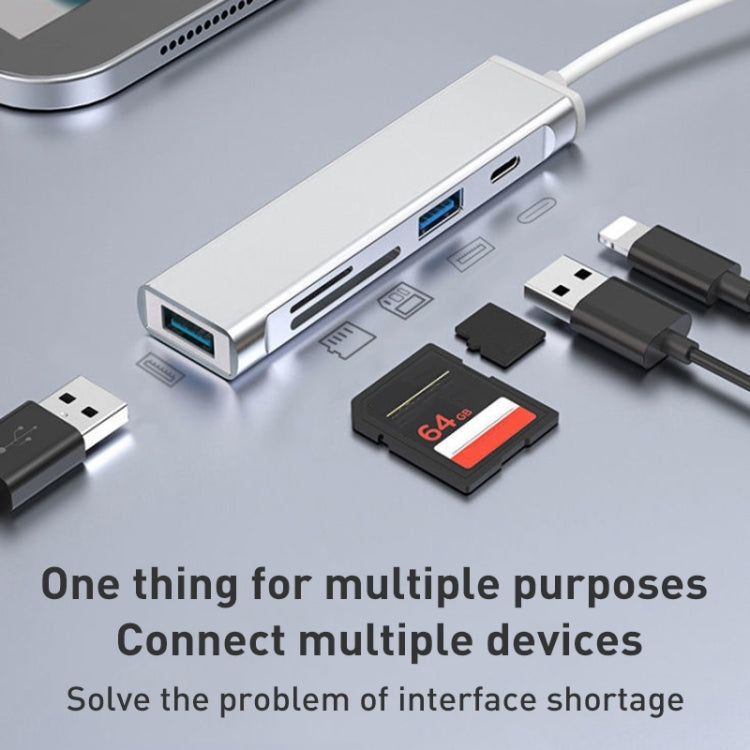 5 in 1 8 Pin to SD / TF Card Slot + 3 USB Ports Multifunctional Docking Station HUB(Grey) - U Disk & Card Reader by PMC TechLife | Online Shopping South Africa | PMC TechLife