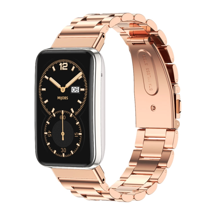 For Xiaomi Mi Band 7 Pro Mijobs Three-bead Metal Stainless Steel Watch Band(Rose Gold) - Watch Bands by MIJOBS | Online Shopping South Africa | PMC TechLife | Buy Now Pay Later Mobicred