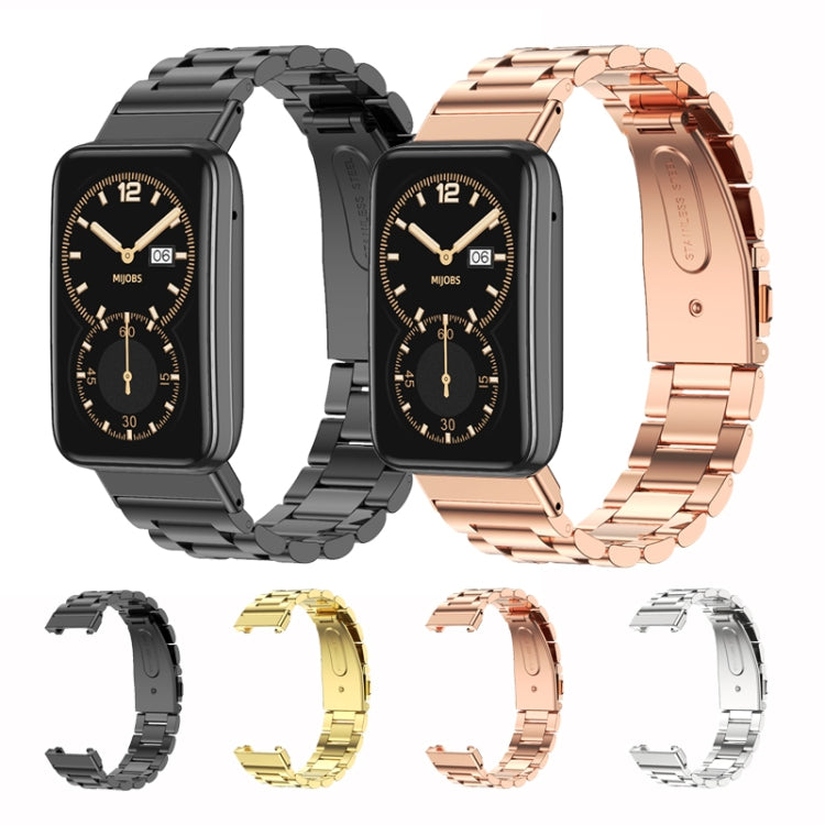 For Xiaomi Mi Band 7 Pro Mijobs Three-bead Metal Stainless Steel Watch Band(Rose Gold) - Watch Bands by MIJOBS | Online Shopping South Africa | PMC TechLife | Buy Now Pay Later Mobicred