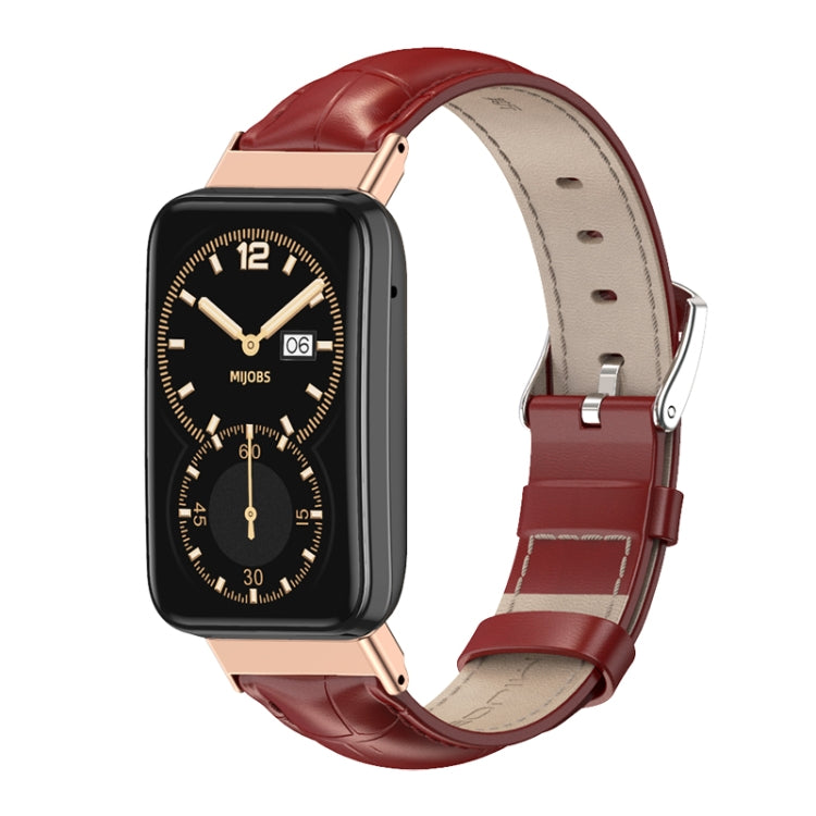 For Xiaomi Mi Band 7 Pro Mijobs Genuine Leather Top Layer Cowhide Watch Band(Bamboo Red Rose Gold) - Watch Bands by MIJOBS | Online Shopping South Africa | PMC TechLife | Buy Now Pay Later Mobicred