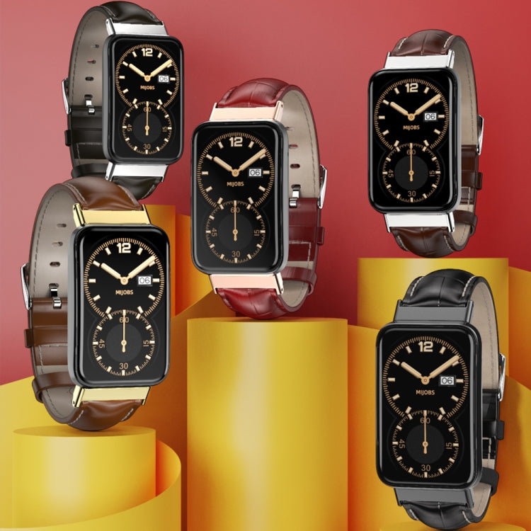 For Xiaomi Mi Band 7 Pro Mijobs Genuine Leather Top Layer Cowhide Watch Band(Black Silver) - Watch Bands by MIJOBS | Online Shopping South Africa | PMC TechLife | Buy Now Pay Later Mobicred