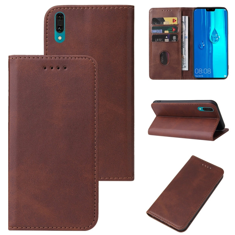 For Huawei Y9 2019 Magnetic Closure Leather Phone Case(Brown) - Huawei Cases by PMC TechLife | Online Shopping South Africa | PMC TechLife | Buy Now Pay Later Mobicred