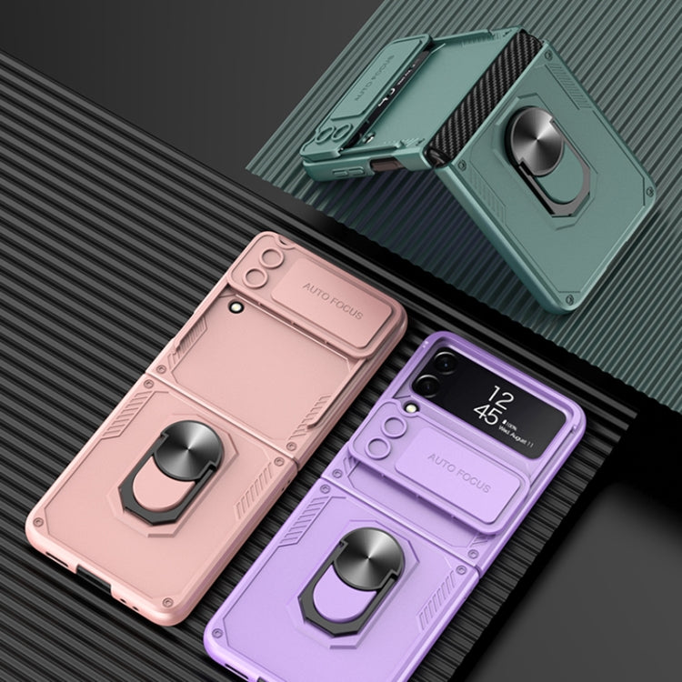 For Samsung Galaxy Z Flip4 GKK Carbon Brazing Pattern Shockproof Armor PC Phone Case with Ring Holder(Green) - Galaxy Z Flip4 5G Cases by GKK | Online Shopping South Africa | PMC TechLife