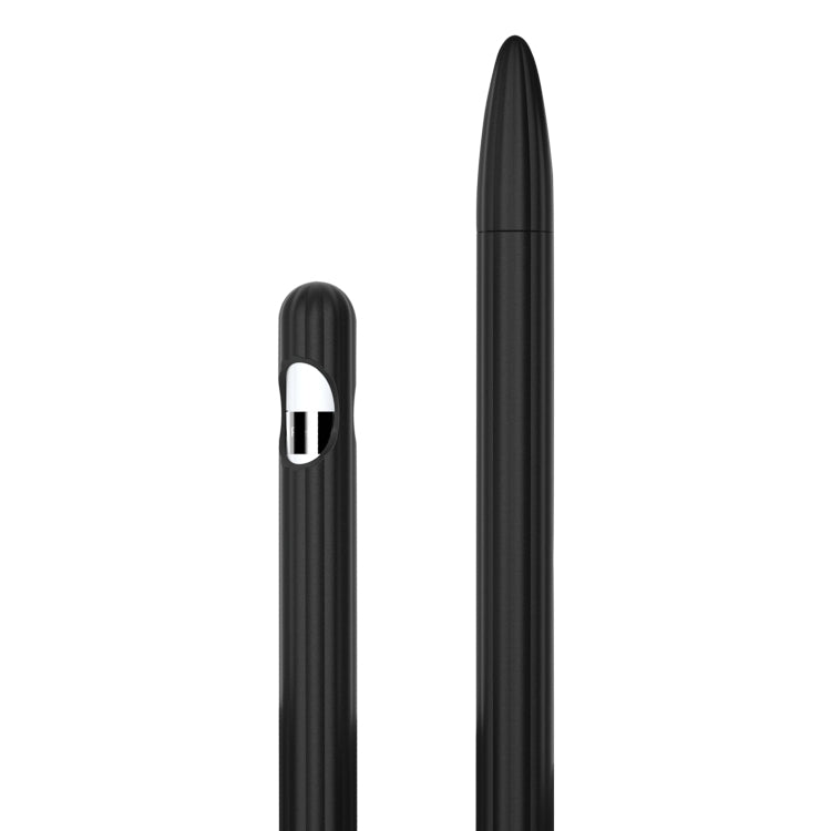 3 in 1 Striped Liquid Silicone Stylus Case with Two Tip Caps For Apple Pencil 2(Black) - Pencil Accessories by PMC TechLife | Online Shopping South Africa | PMC TechLife
