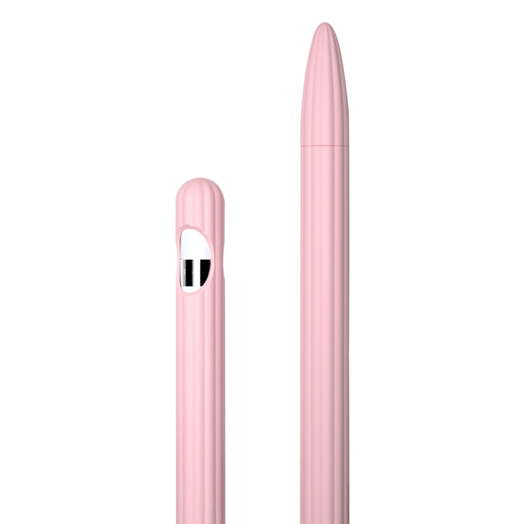 3 in 1 Striped Liquid Silicone Stylus Case with Two Tip Caps For Apple Pencil 2(Pink) - Pencil Accessories by PMC TechLife | Online Shopping South Africa | PMC TechLife
