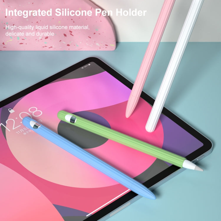 3 in 1 Striped Liquid Silicone Stylus Case with Two Tip Caps For Apple Pencil 2(Grey) - Pencil Accessories by PMC TechLife | Online Shopping South Africa | PMC TechLife