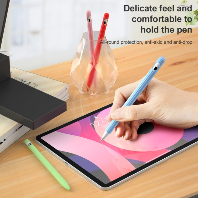 3 in 1 Striped Liquid Silicone Stylus Case with Two Tip Caps For Apple Pencil 2(Midnight Blue) - Pencil Accessories by PMC TechLife | Online Shopping South Africa | PMC TechLife