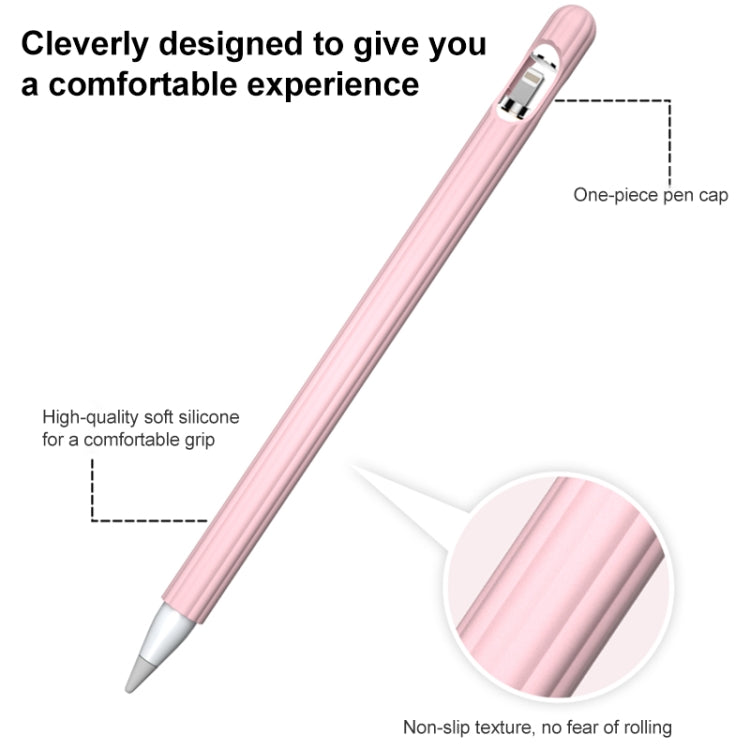 3 in 1 Striped Liquid Silicone Stylus Case with Two Tip Caps For Apple Pencil 2(Pink) - Pencil Accessories by PMC TechLife | Online Shopping South Africa | PMC TechLife