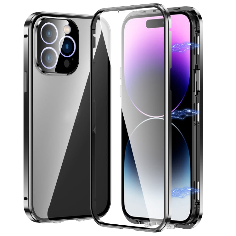 For iPhone 14 Pro Magnetic Double-buckle HD Tempered Glass Phone Case(Black) - iPhone 14 Pro Cases by PMC TechLife | Online Shopping South Africa | PMC TechLife | Buy Now Pay Later Mobicred