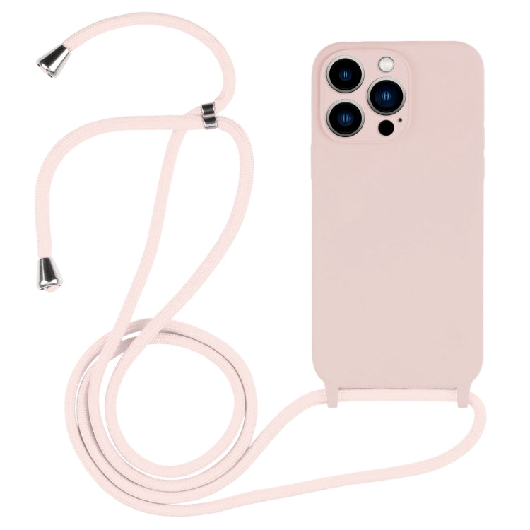 For iPhone 13 Pro Max Crossbody Lanyard Liquid Silicone Case(Sand Pink) - free shipping - PMC TechLife - Order now!