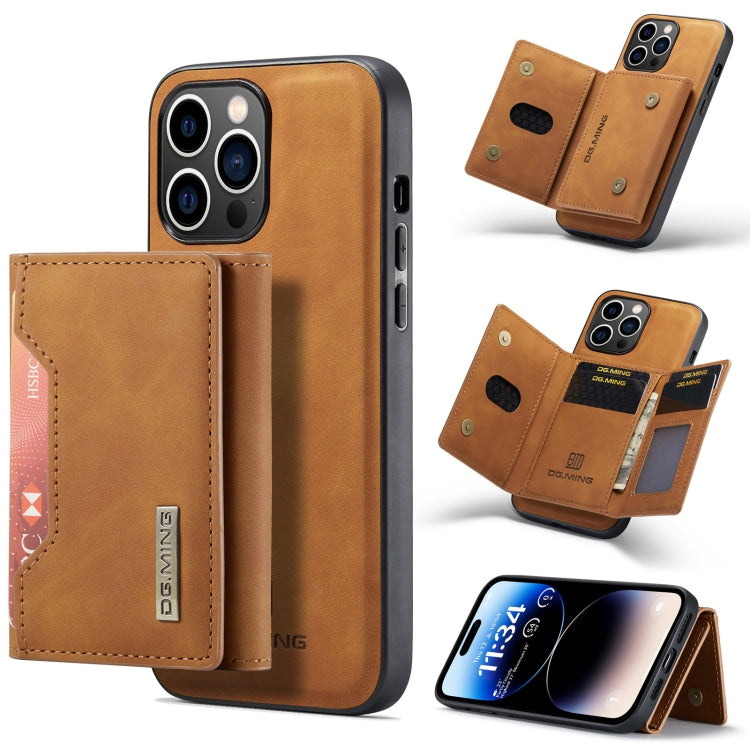 For iPhone 14 Pro DG.MING M2 Series 3-Fold Card Bag Leather Case(Brown) - free shipping - PMC TechLife - Order now!