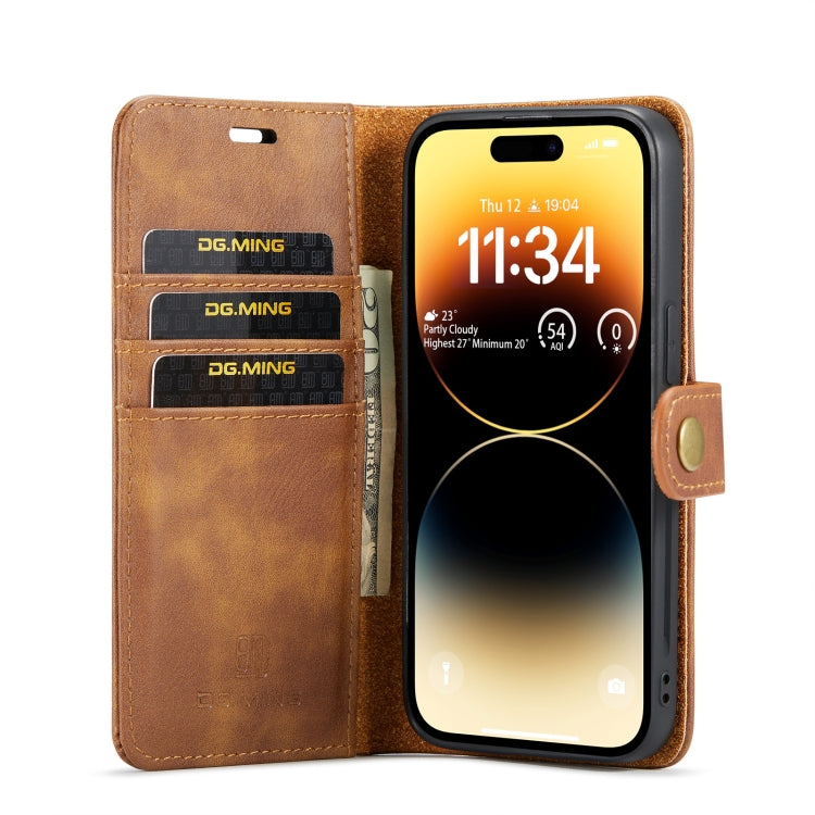 For iPhone 14 Pro Max DG.MING Crazy Horse Texture Detachable Magnetic Leather Case(Brown) - iPhone 14 Pro Max Cases by DG.MING | Online Shopping South Africa | PMC TechLife | Buy Now Pay Later Mobicred