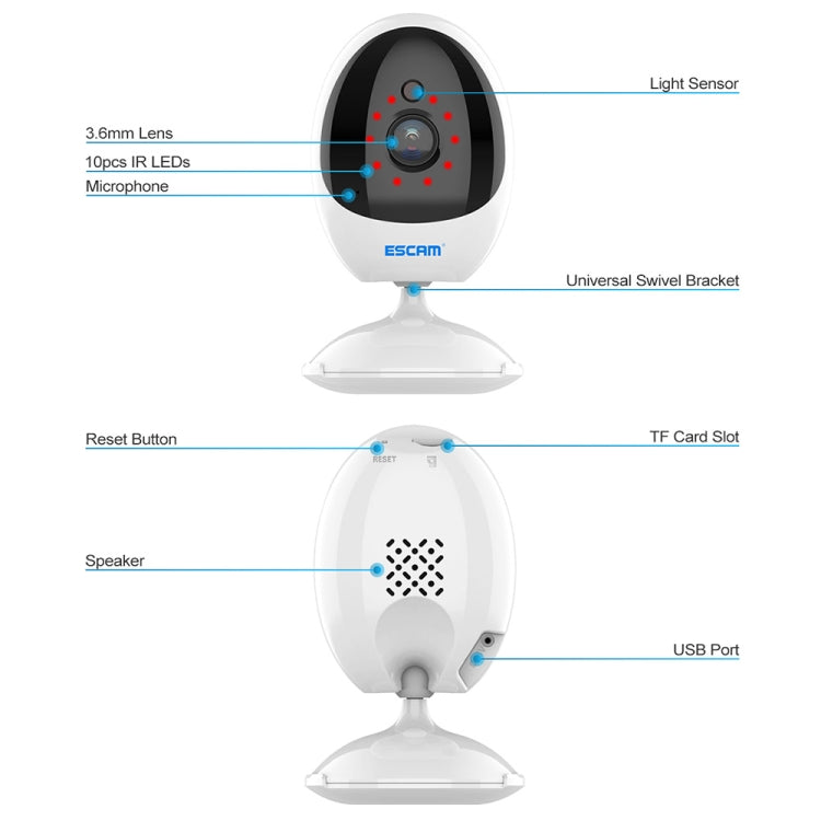 ESCAM QF006 3MP 1296P HD Indoor Wireless PTZ IP Camera IR Night Vision AI Humanoid Detection Home Security CCTV Monitor, Plug Type:UK Plug(White) - free shipping - PMC TechLife - Order now!