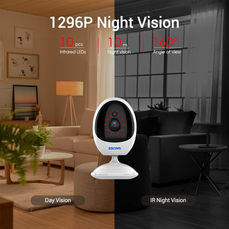 ESCAM QF006 3MP 1296P HD Indoor Wireless PTZ IP Camera IR Night Vision AI Humanoid Detection Home Security CCTV Monitor, Plug Type:EU Plug(White) - free shipping - PMC TechLife - Order now!