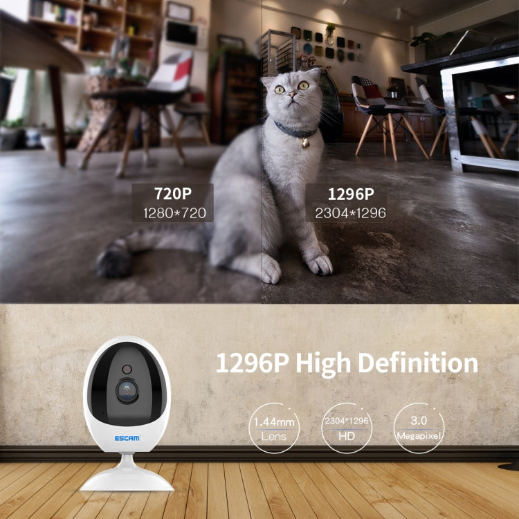 ESCAM QF006 3MP 1296P HD Indoor Wireless PTZ IP Camera IR Night Vision AI Humanoid Detection Home Security CCTV Monitor, Plug Type:EU Plug(White) - free shipping - PMC TechLife - Order now!
