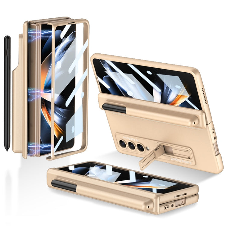 For Samsung Galaxy Z Fold4 GKK Magnetic Hinge Flip Phone Case with Pen Holder & Holder(Champagne Gold) - free shipping - PMC TechLife - Order now!