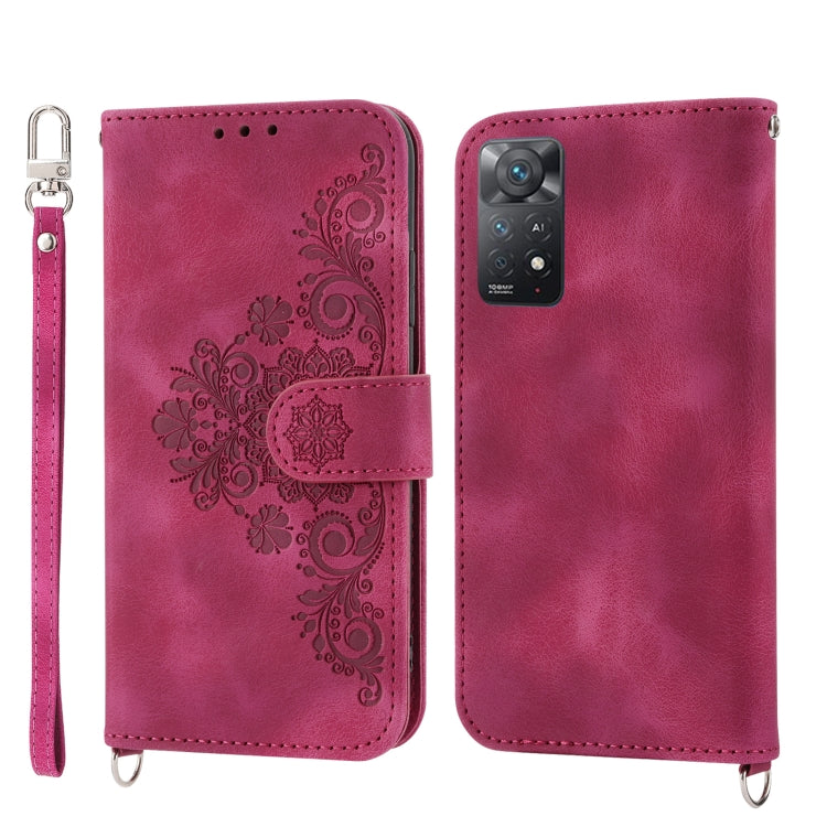 For Xiaomi Redmi Note 11 Pro Skin-feel Flowers Embossed Wallet Leather Phone Case(Wine Red) - free shipping - PMC TechLife - Order now!