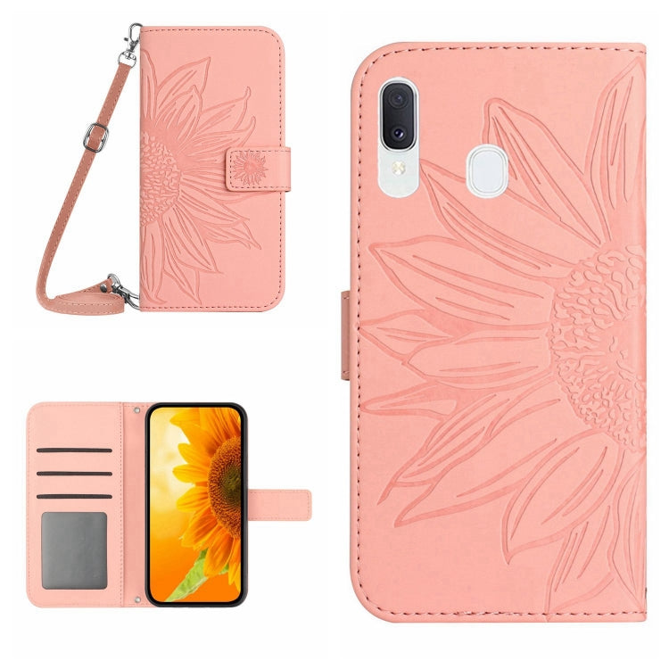 For Samsung Galaxy A30/A20/M10S Skin Feel Sun Flower Pattern Flip Leather Phone Case with Lanyard(Pink) - Galaxy Phone Cases by PMC TechLife | Online Shopping South Africa | PMC TechLife | Buy Now Pay Later Mobicred