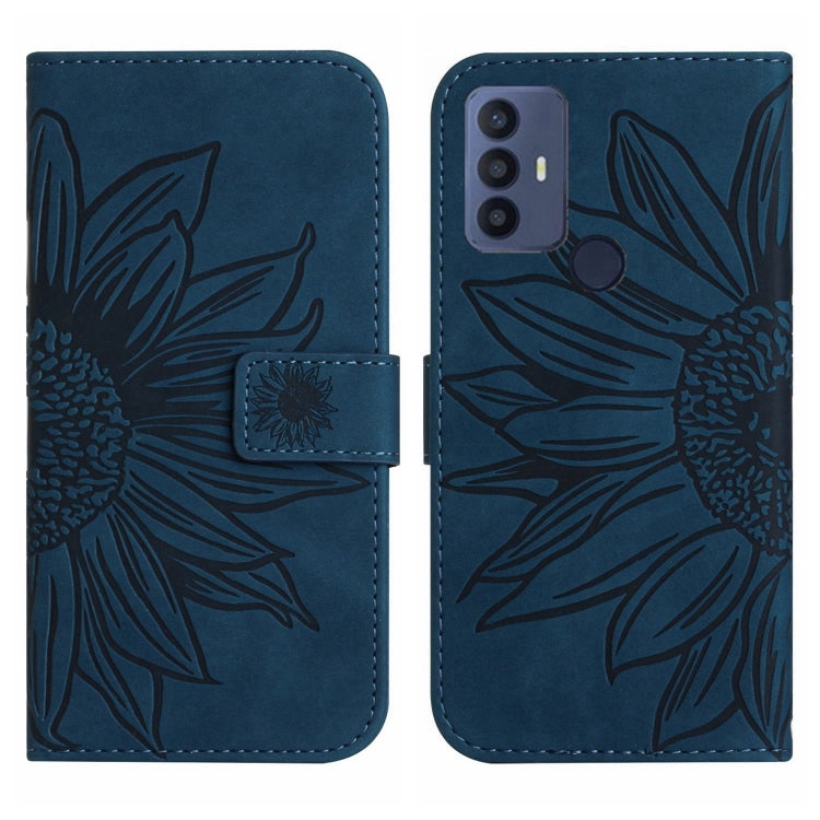 For TCL 30 SE/30E/306/305 Skin Feel Sun Flower Pattern Flip Leather Phone Case with Lanyard(Inky Blue) - More Brand by PMC TechLife | Online Shopping South Africa | PMC TechLife