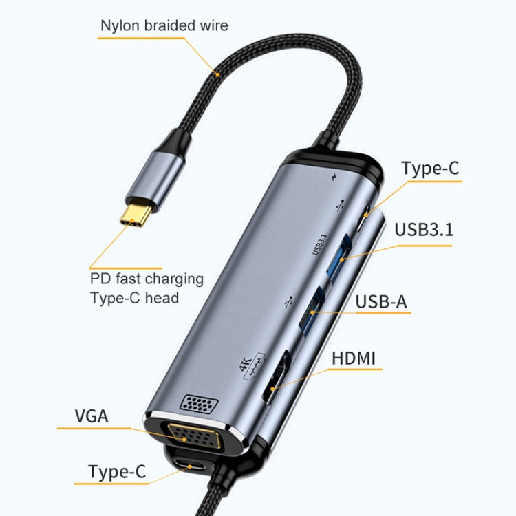 Y002 6 in 1 Type-C to VGA+HDMI+Dual USB+Dual USB-C/Type-C Interface Multifunctional Adapter - USB HUB by PMC TechLife | Online Shopping South Africa | PMC TechLife | Buy Now Pay Later Mobicred