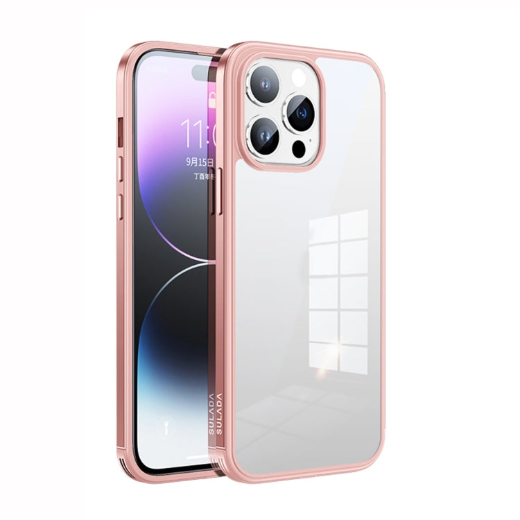 For iPhone 14 Pro Max SULADA Metal Frame + Nano Glass + TPU Phone Case(Pink) - free shipping - PMC TechLife - Order now!