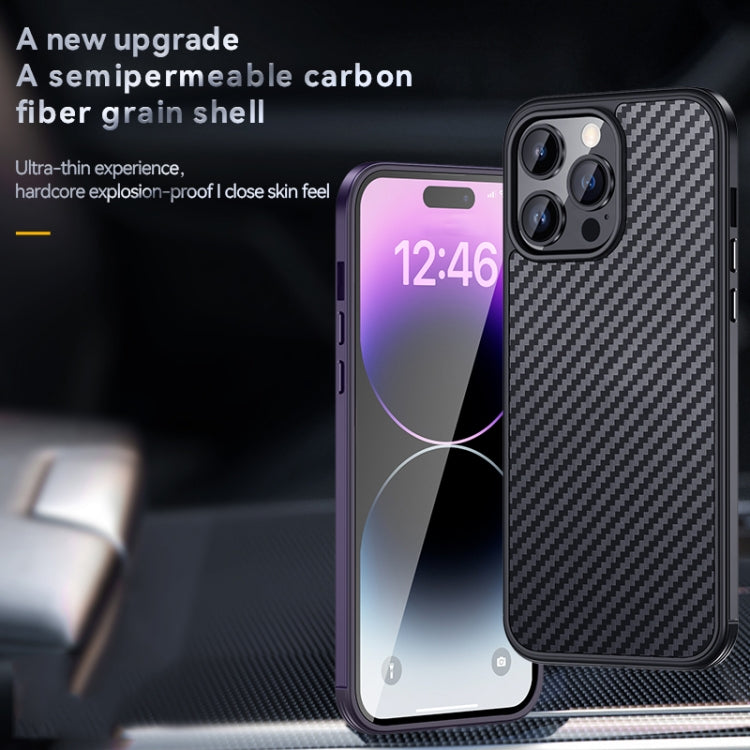 For iPhone 14 SULADA Carbon Fiber Textured Shockproof Metal + TPU Frame Case(Dark Blue) - iPhone 14 Cases by SULADA | Online Shopping South Africa | PMC TechLife | Buy Now Pay Later Mobicred