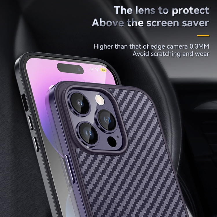 For iPhone 14 Pro SULADA Carbon Fiber Textured Shockproof Metal + TPU Frame Case(Dark Purple) - iPhone 14 Pro Cases by SULADA | Online Shopping South Africa | PMC TechLife
