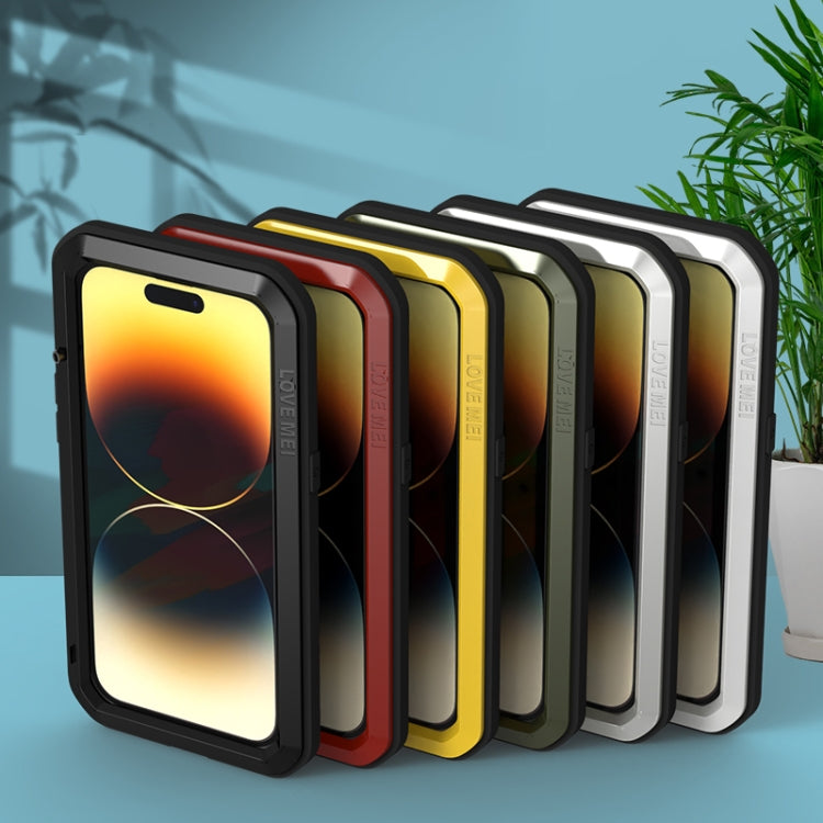 For iPhone 14 Pro Max LOVE MEI Metal Shockproof Life Waterproof Dustproof Phone Case(Army Green) - free shipping - PMC TechLife - Order now!