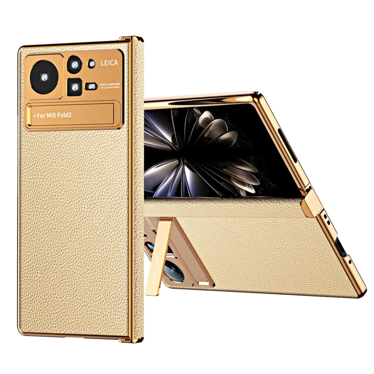 For Xiaomi Mix Fold 2 Electroplated Frame Plain Leather Phone Case(Champagne Gold) - Xiaomi Cases by PMC TechLife | Online Shopping South Africa | PMC TechLife