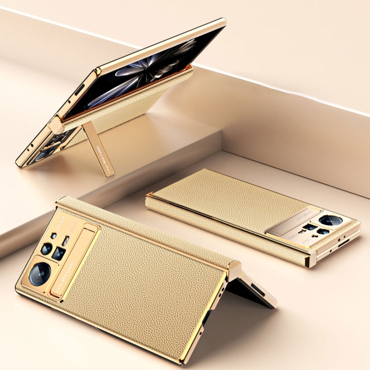 For Xiaomi Mix Fold 2 Electroplated Frame Plain Leather Phone Case(Champagne Gold) - Xiaomi Cases by PMC TechLife | Online Shopping South Africa | PMC TechLife