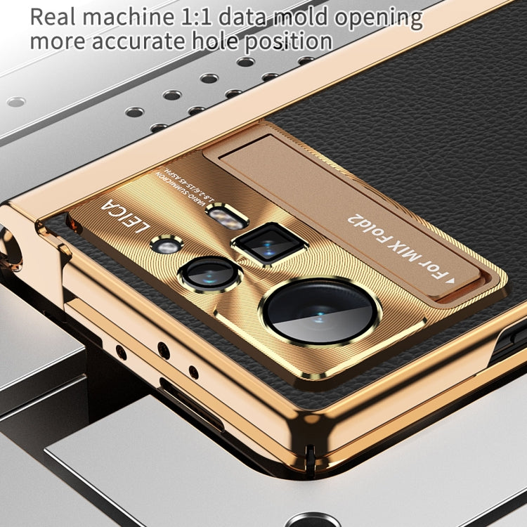 For Xiaomi Mix Fold 2 Plain Leather Double Hinged Folding Phone Case with Stylus(Gold+Black) - Xiaomi Cases by PMC TechLife | Online Shopping South Africa | PMC TechLife