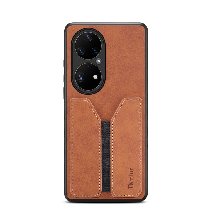 For Huawei P50 Pro Denior DV Elastic Card PU Back Cover Phone Case(Brown) - Huawei Cases by Denior | Online Shopping South Africa | PMC TechLife | Buy Now Pay Later Mobicred