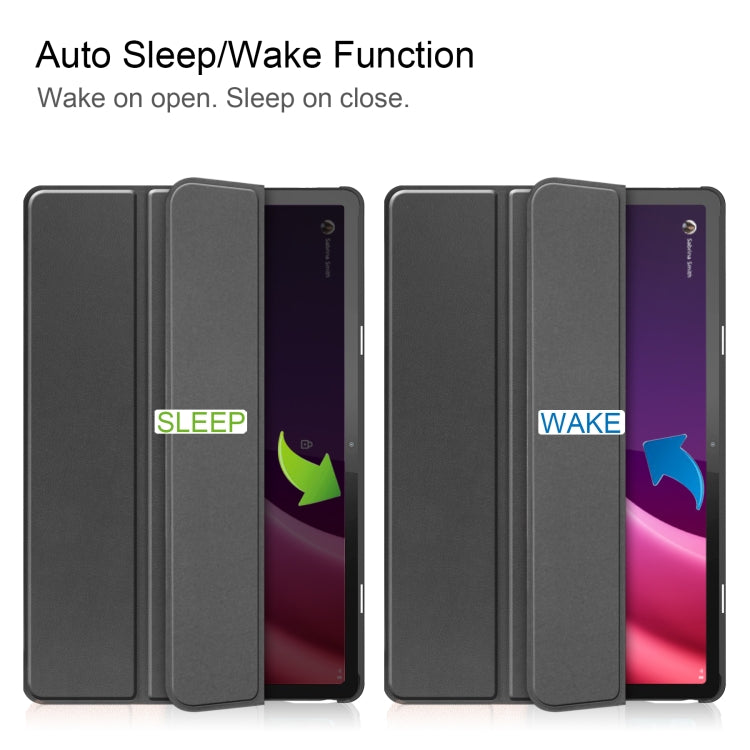 For Lenovo Tab P11 Gen 2 Custer Pure Color 3-Fold Holder Leather Smart Tablet Case(Black) - Lenovo by PMC TechLife | Online Shopping South Africa | PMC TechLife | Buy Now Pay Later Mobicred