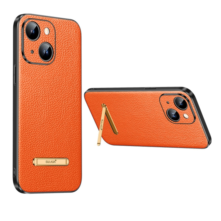 For iPhone 14 Plus SULADA Famous Artisan Series Litchi Leather PC + TPU Phone Case(Orange) - iPhone 14 Plus Cases by SULADA | Online Shopping South Africa | PMC TechLife | Buy Now Pay Later Mobicred
