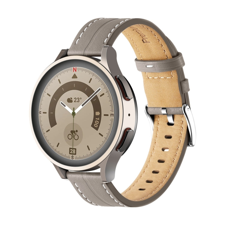 For Realme Watch 3/Amazfit GTR4/4 Pro Universal Grooved Genuine Leather Watch Band(Grey) - free shipping - PMC TechLife - Order now!