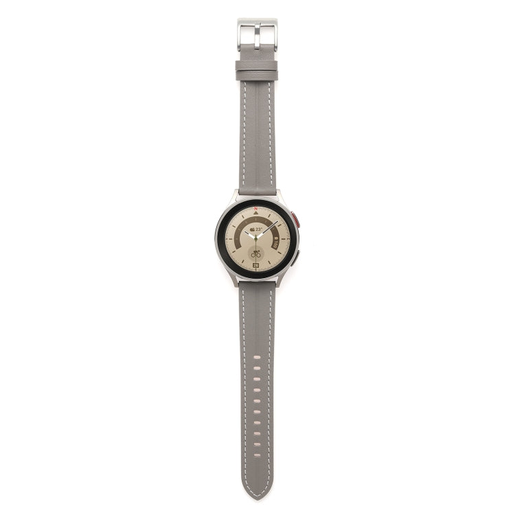For Realme Watch 3/Amazfit GTR4/4 Pro Universal Grooved Genuine Leather Watch Band(Grey) - free shipping - PMC TechLife - Order now!
