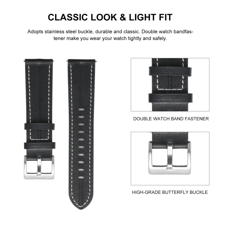 For Realme Watch 3/Amazfit GTR4/4 Pro Universal Grooved Genuine Leather Watch Band(Grey) - free shipping - PMC TechLife - Order now!
