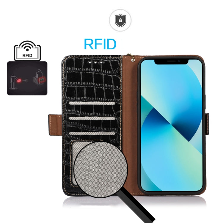 For Xiaomi Redmi 11 Prime 4G Magnetic Crocodile Texture Genuine Leather RFID Phone Case(Black) - Xiaomi Cases by PMC TechLife | Online Shopping South Africa | PMC TechLife