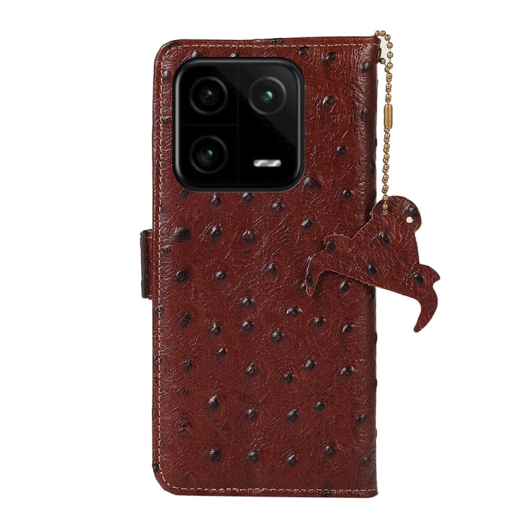 For Xiaomi 13 Ostrich Pattern Genuine Leather RFID Phone Case(Coffee) - 13 Cases by PMC TechLife | Online Shopping South Africa | PMC TechLife