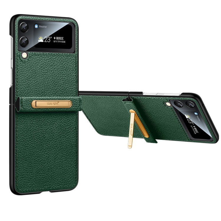 For Samsung Galaxy Z Flip4 SULADA Invisible Bracket Leather Back Cover Phone Case(Dark Green) - Galaxy Z Flip4 5G Cases by SULADA | Online Shopping South Africa | PMC TechLife | Buy Now Pay Later Mobicred